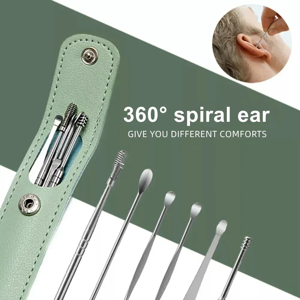 6Pcs Earwax Cleaning Tool Set with Spiral Earpick and Curette for Effective Daily Ear Care and Hygiene