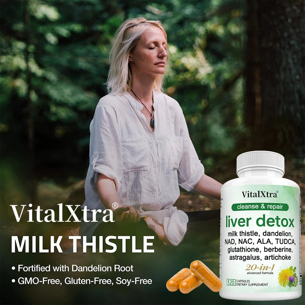 Liver Detox Capsules,with Milk Thistle,NAD,NAC,ALA,TUDCA, Glutathione, Artichoke, Turmeric & Astragalus-Liver Cleanse & Repair