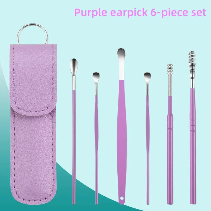 Ear Cleaning Tool Stainless Steel Ear Pick Kit &1Pc Storage Bag Earwax Remover Tool