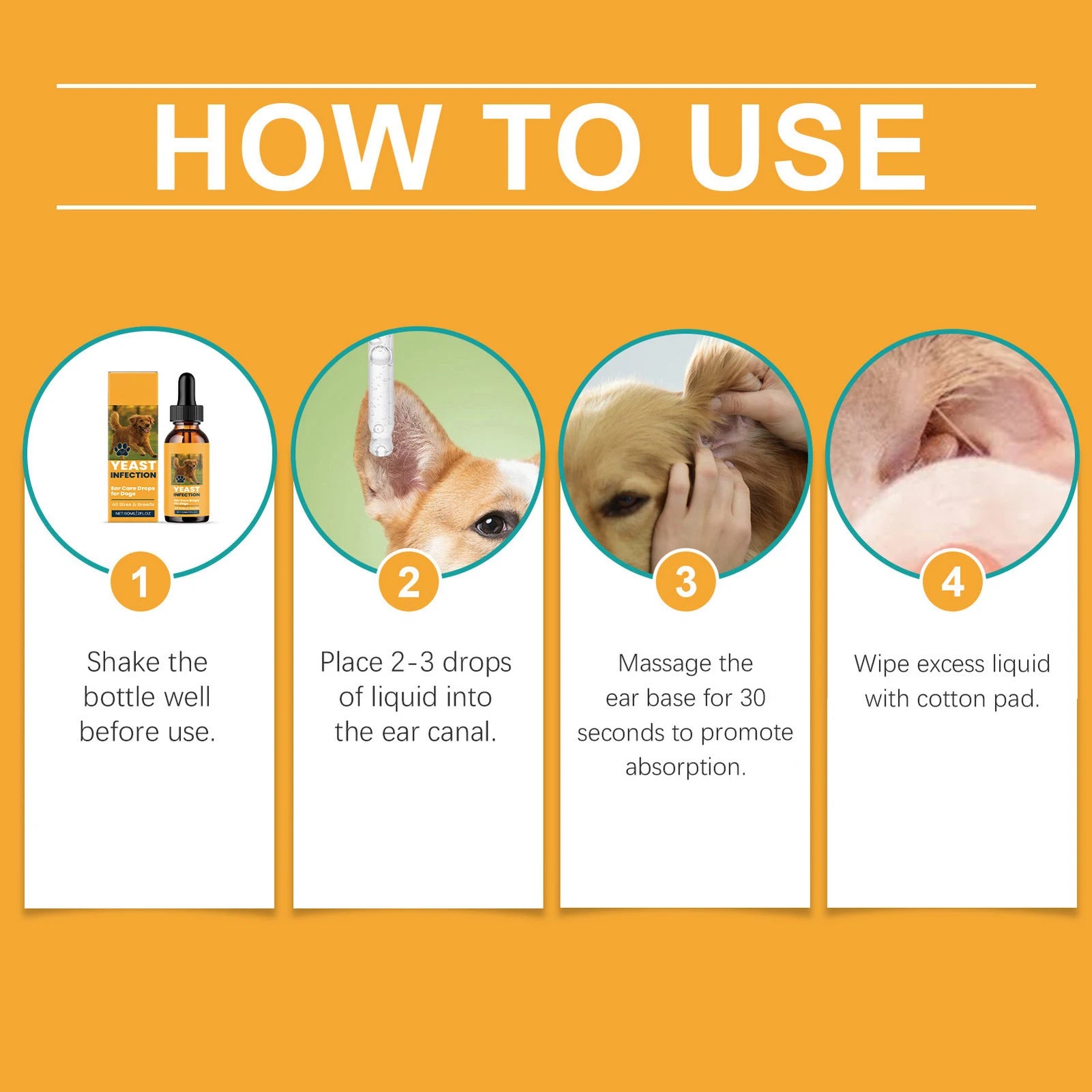 60ml Dog Ear Care Drops Yeast Infection Treatment Liquid Suitable for Dogs of All Sizes