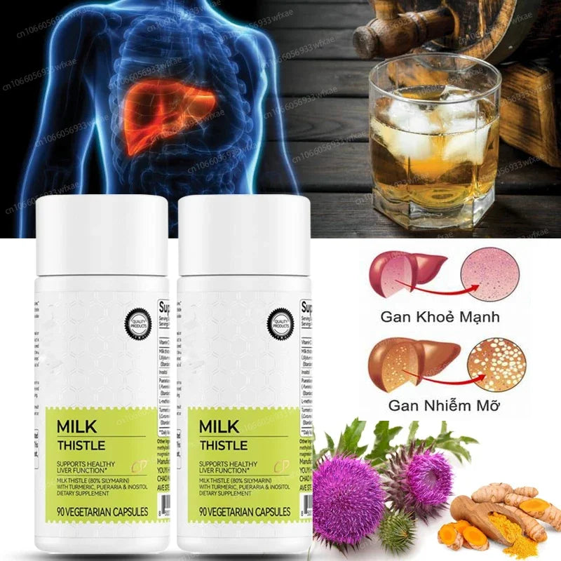 90Count Liver Detox Cleanse Milk Thistle Capsules with Turmeric for Repair Fatty Liver Remove Alcohol and Tox