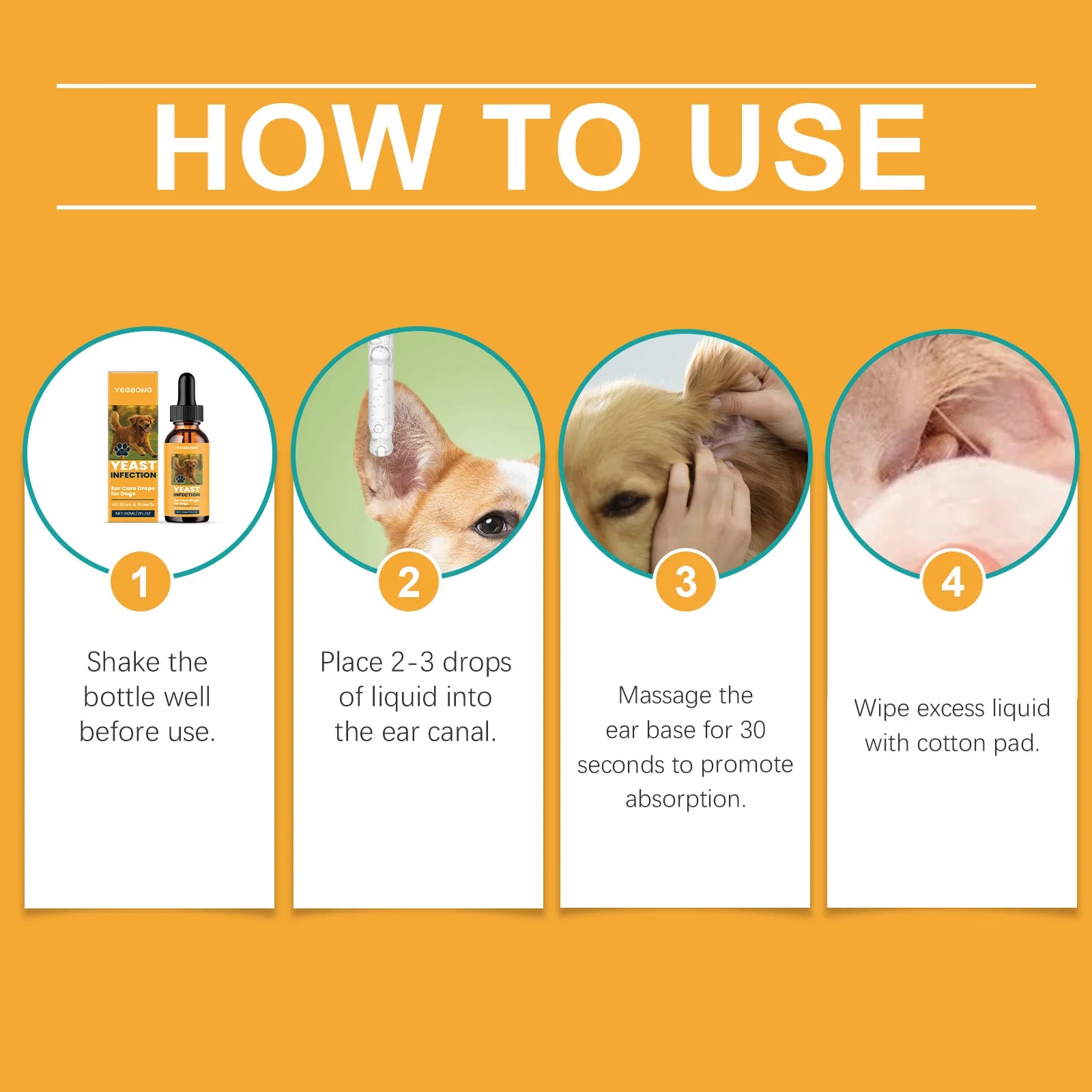 60ml Dog Ear Care Drops Relieve Itching Dandruff Reduce Odor Anti-Fungals Earwax Remover No Irritating Pet Ear Cleaner Liquid