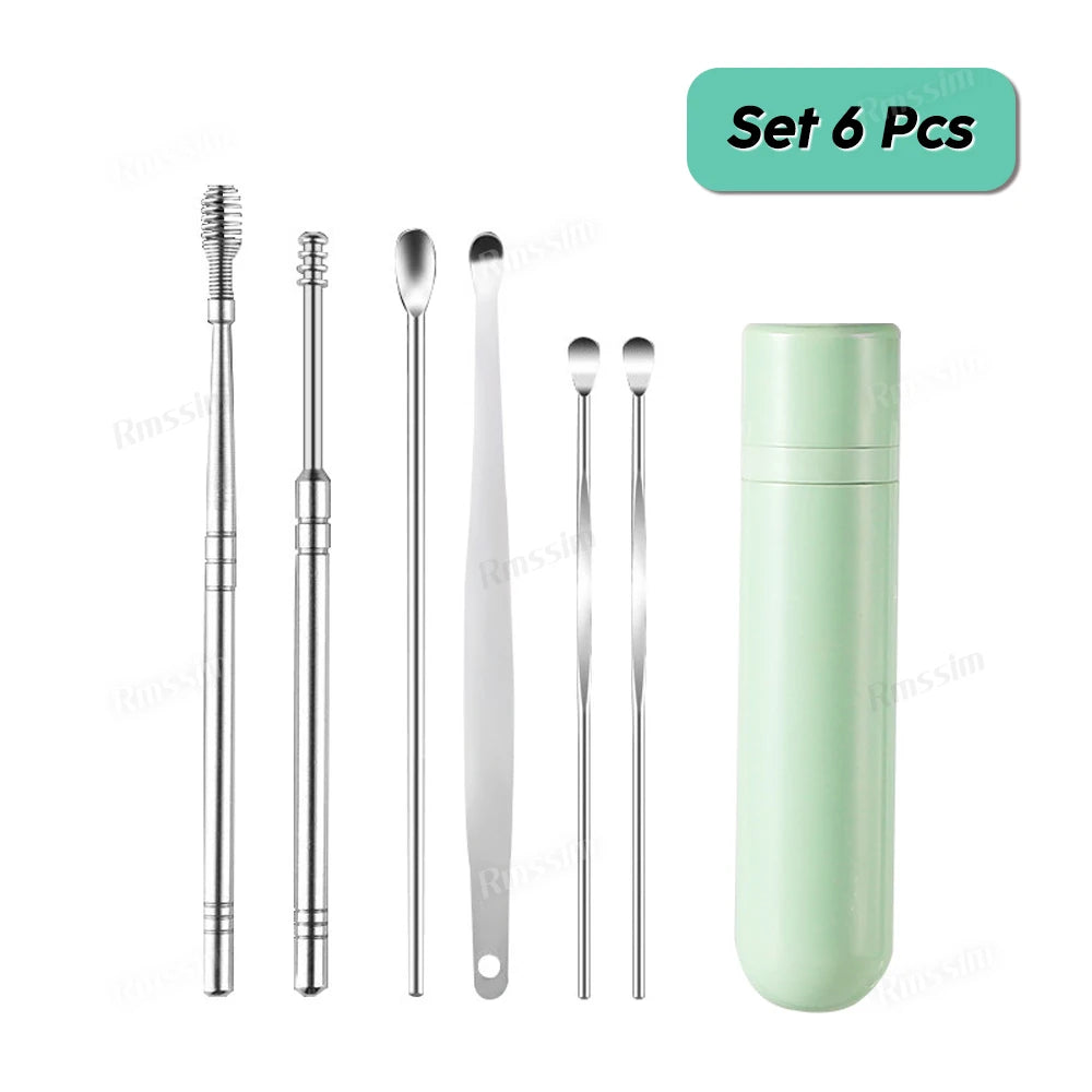 Ear Cleaner Set Earpick Ear Wax Remover Ear Spoon Curette Ear Cleaning Spiral Earpick Easy Earwax Removal Ear Cleaner Kit Gadget