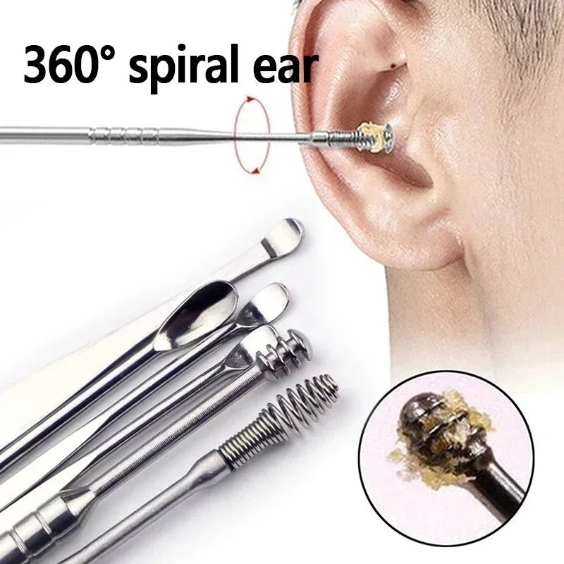 6Pcs Earwax Cleaning Tool Set with Spiral Earpick and Curette for Effective Daily Ear Care and Hygiene