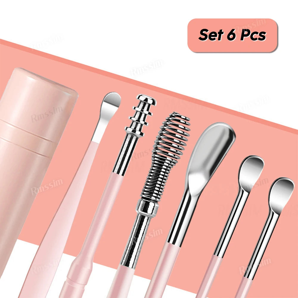 Ear Cleaner Set Earpick Ear Wax Remover Ear Spoon Curette Ear Cleaning Spiral Earpick Easy Earwax Removal Ear Cleaner Kit Gadget