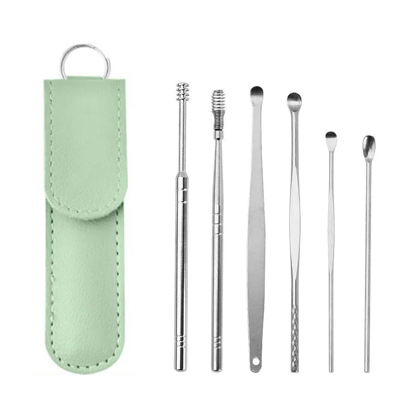 Ear Cleaning Tool Stainless Steel Ear Pick Kit &1Pc Storage Bag Earwax Remover Tool