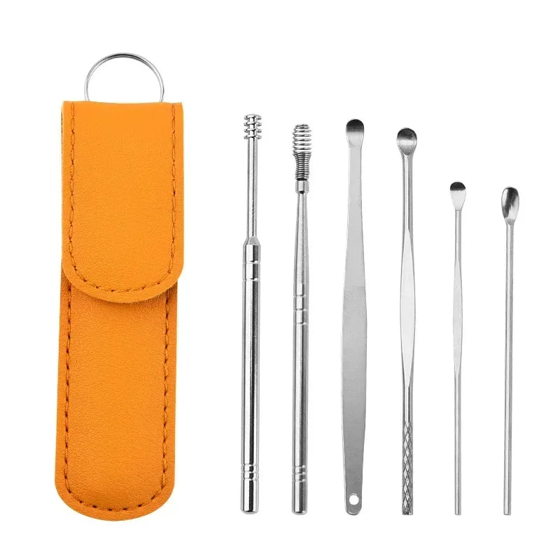 6Pcs Earwax Cleaning Tool Set with Spiral Earpick and Curette for Effective Daily Ear Care and Hygiene