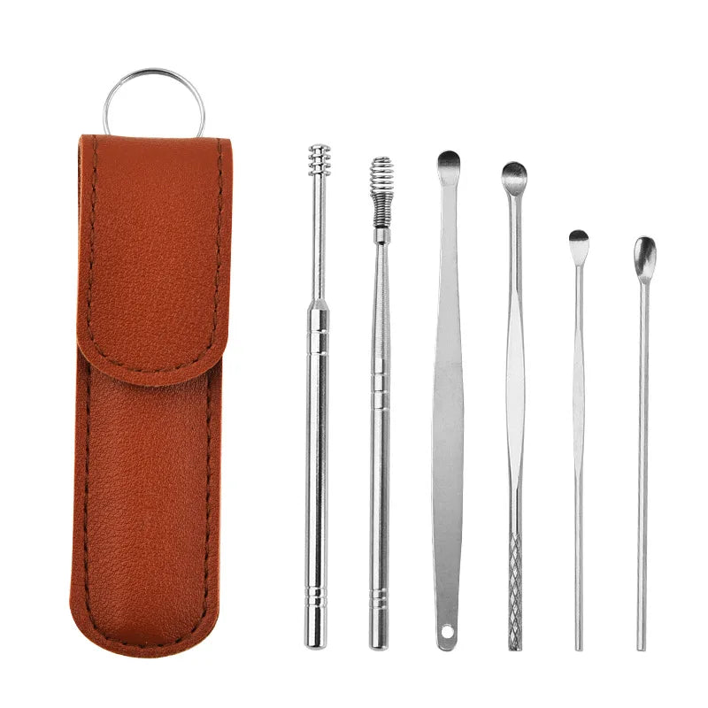 Ear Cleaning Tool Stainless Steel Ear Pick Kit &1Pc Storage Bag Earwax Remover Tool