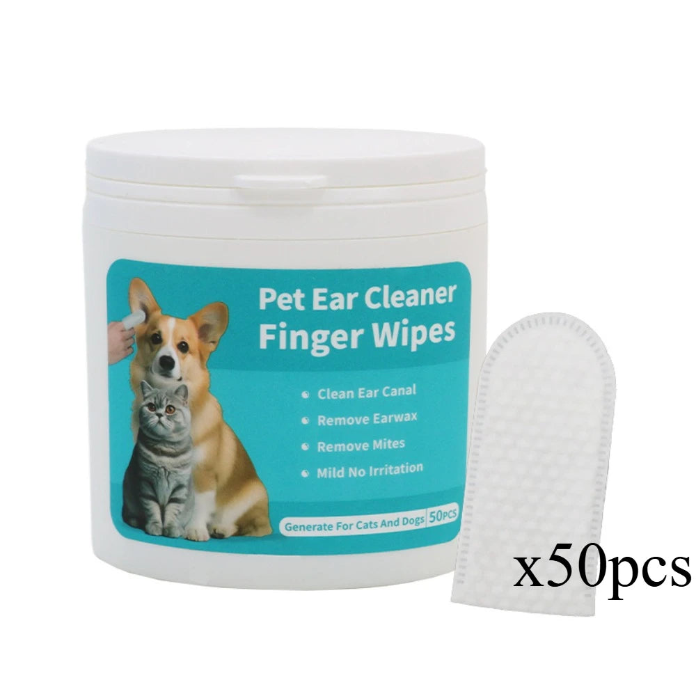 Dog Ear Wipes, Dog Ear Cleaning Wipes for Remove Ear Wax & Odor, Pet Ear&eyes Cleaning Finger Wipes for Dogs and Cats, 50 Wipes