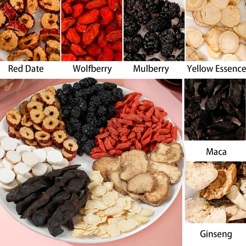 Ginseng Five Treasure Tea, Natural Organic Traditional Chinese Herbal Kidney Cleanse Detox Tea for Women & Men 10g*25 Sachets