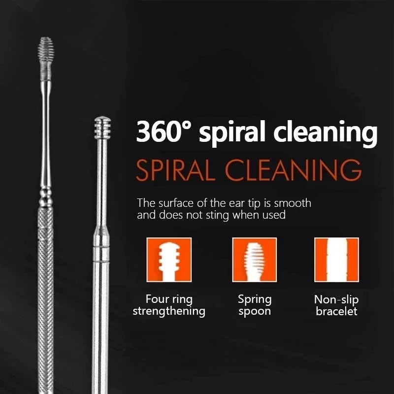 6Pcs Earwax Cleaning Tool Set with Spiral Earpick and Curette for Effective Daily Ear Care and Hygiene