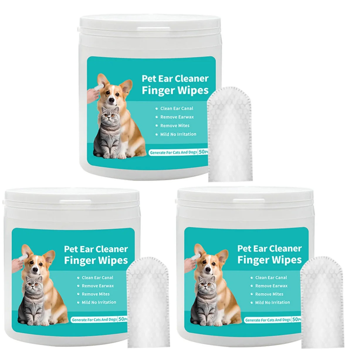 Dog Ear Wipes, Dog Ear Cleaning Wipes for Remove Ear Wax & Odor, Pet Ear&eyes Cleaning Finger Wipes for Dogs and Cats, 50 Wipes