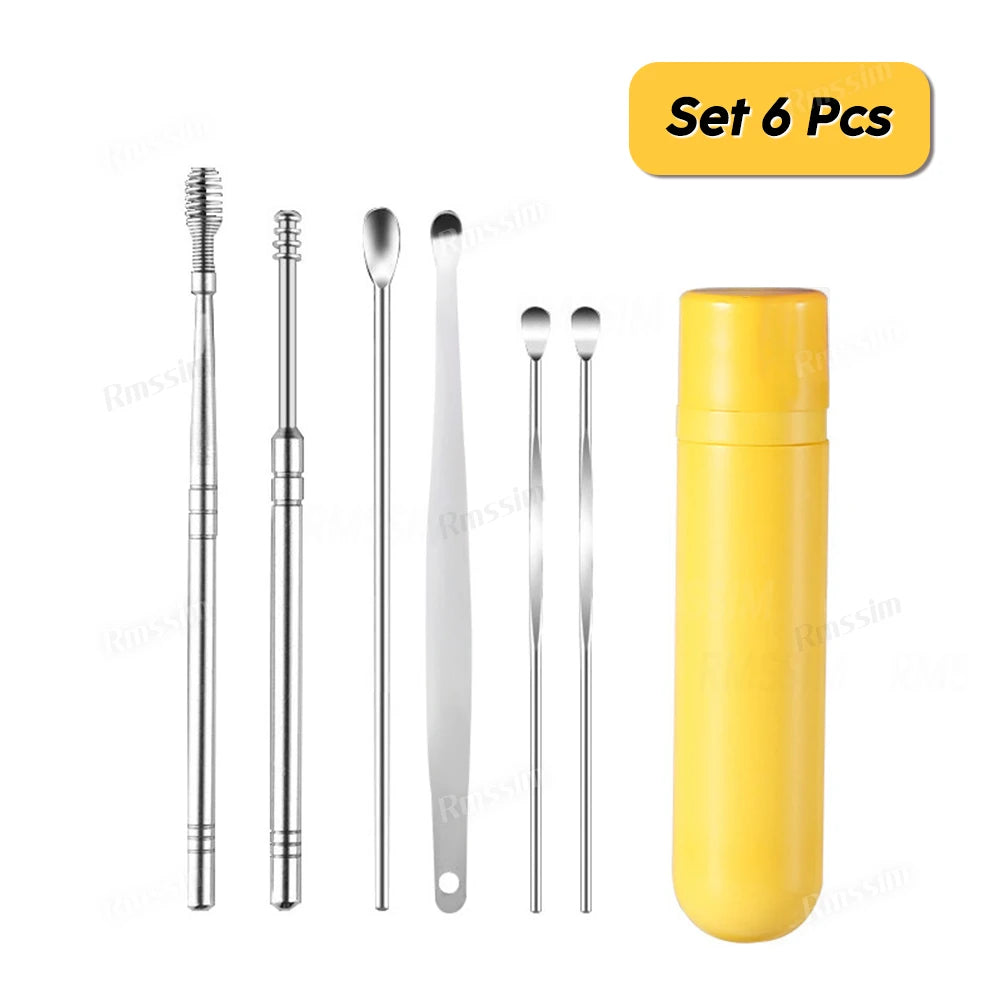 Ear Cleaner Set Earpick Ear Wax Remover Ear Spoon Curette Ear Cleaning Spiral Earpick Easy Earwax Removal Ear Cleaner Kit Gadget