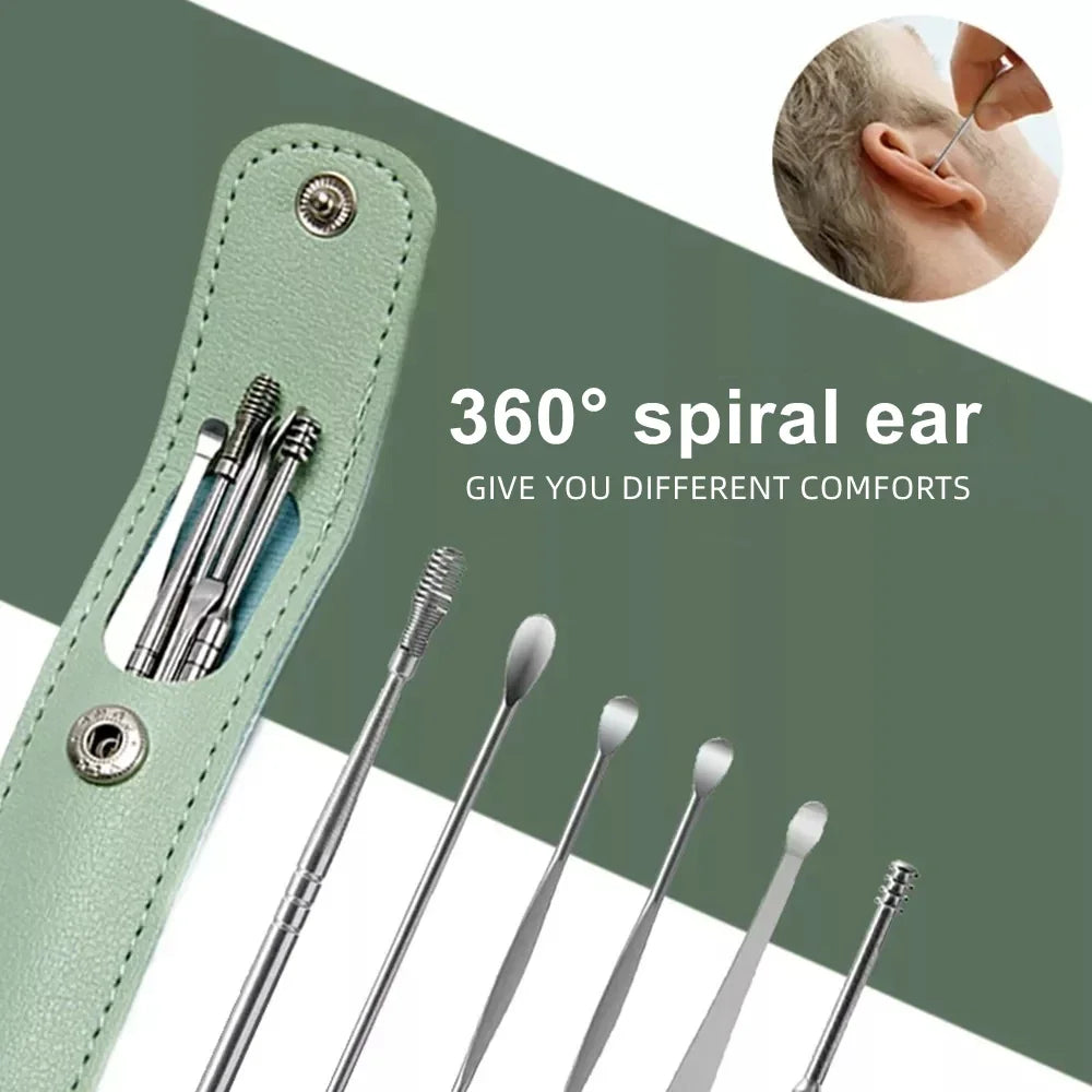 Ear Cleaning Tool Stainless Steel Ear Pick Kit &1Pc Storage Bag Earwax Remover Tool