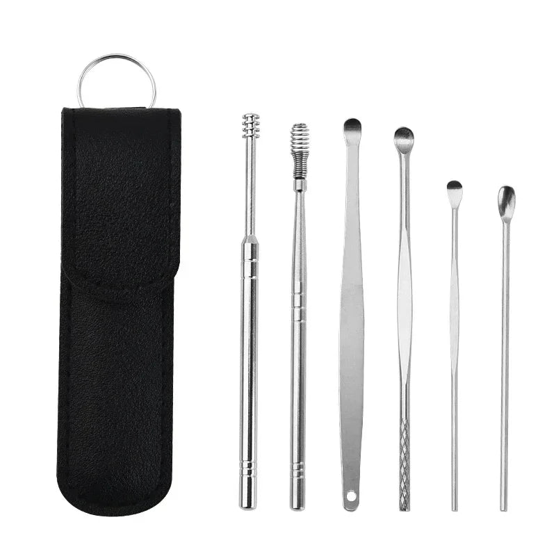 6Pcs Earwax Cleaning Tool Set with Spiral Earpick and Curette for Effective Daily Ear Care and Hygiene