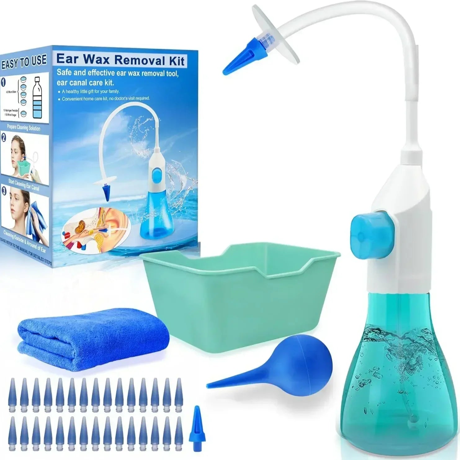 Ear Wax Removal Manual Ear Irrigation Flushing System EarWax Clean Tool Safe and Effective Water Cleaner Kit Ear Cleaner