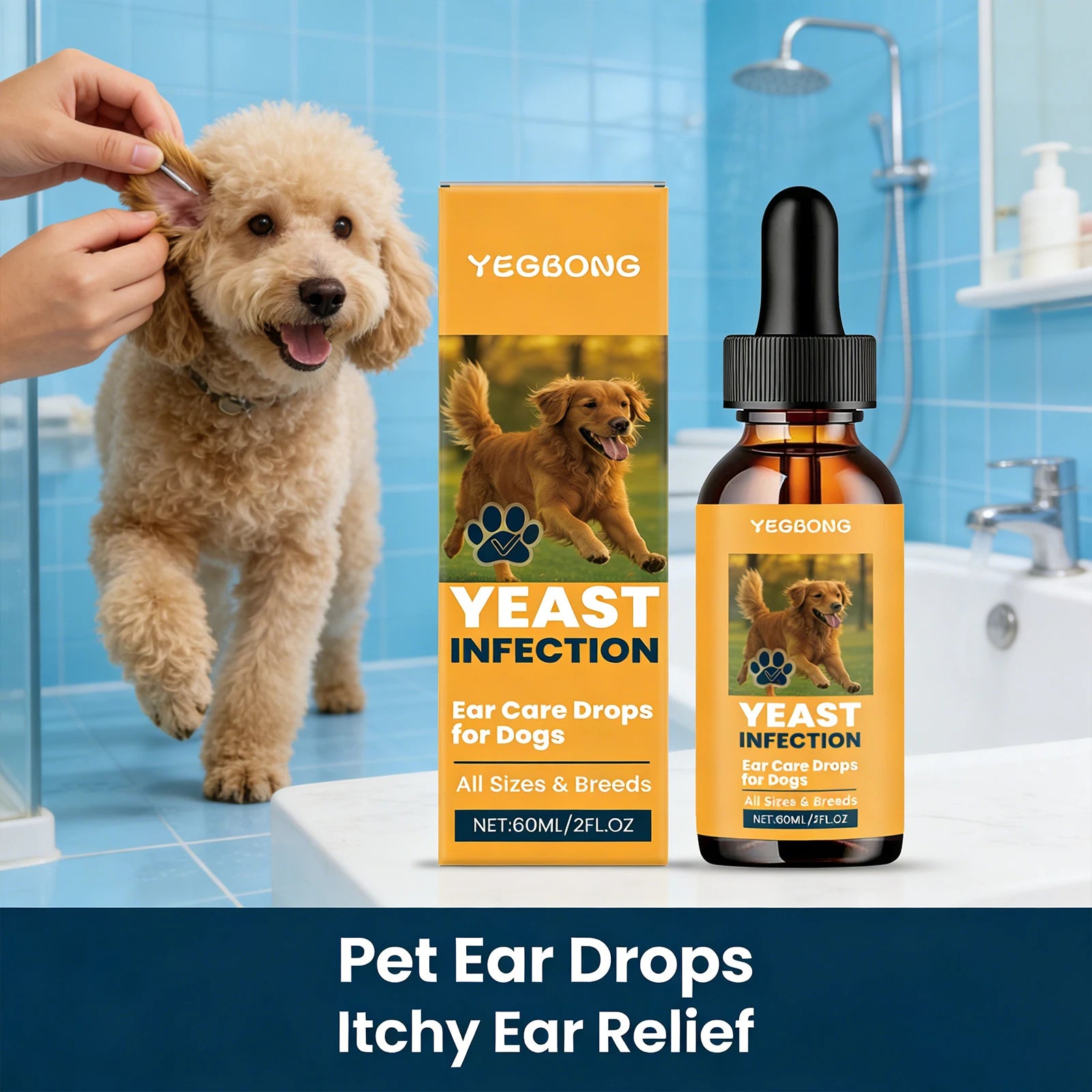 Yegbong Ear Care Drops for Dogs Pet Ear Cleaner Odor Control Dog Ear Care Soothing Ear Drops Deodorization Itchy Cleaning Liquid