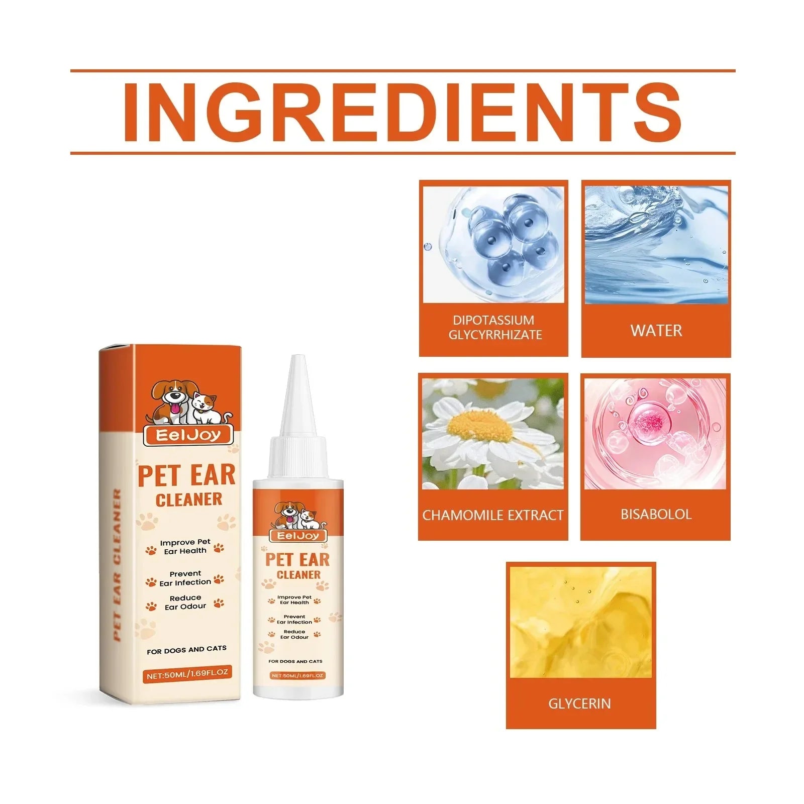 50ml Pet Ear Cleaner for Cats Dogs Odor Control Safe Effective Cleaning Solution Natural Ingredients Non Irritating Ear