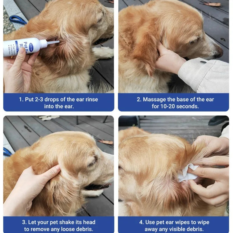 Ear Cleaner Drops for Cats Dogs Gentle Earwax Removal Mite Prevention with Hypoallergenic Formula 120ml Safe Ear Rinse Solution