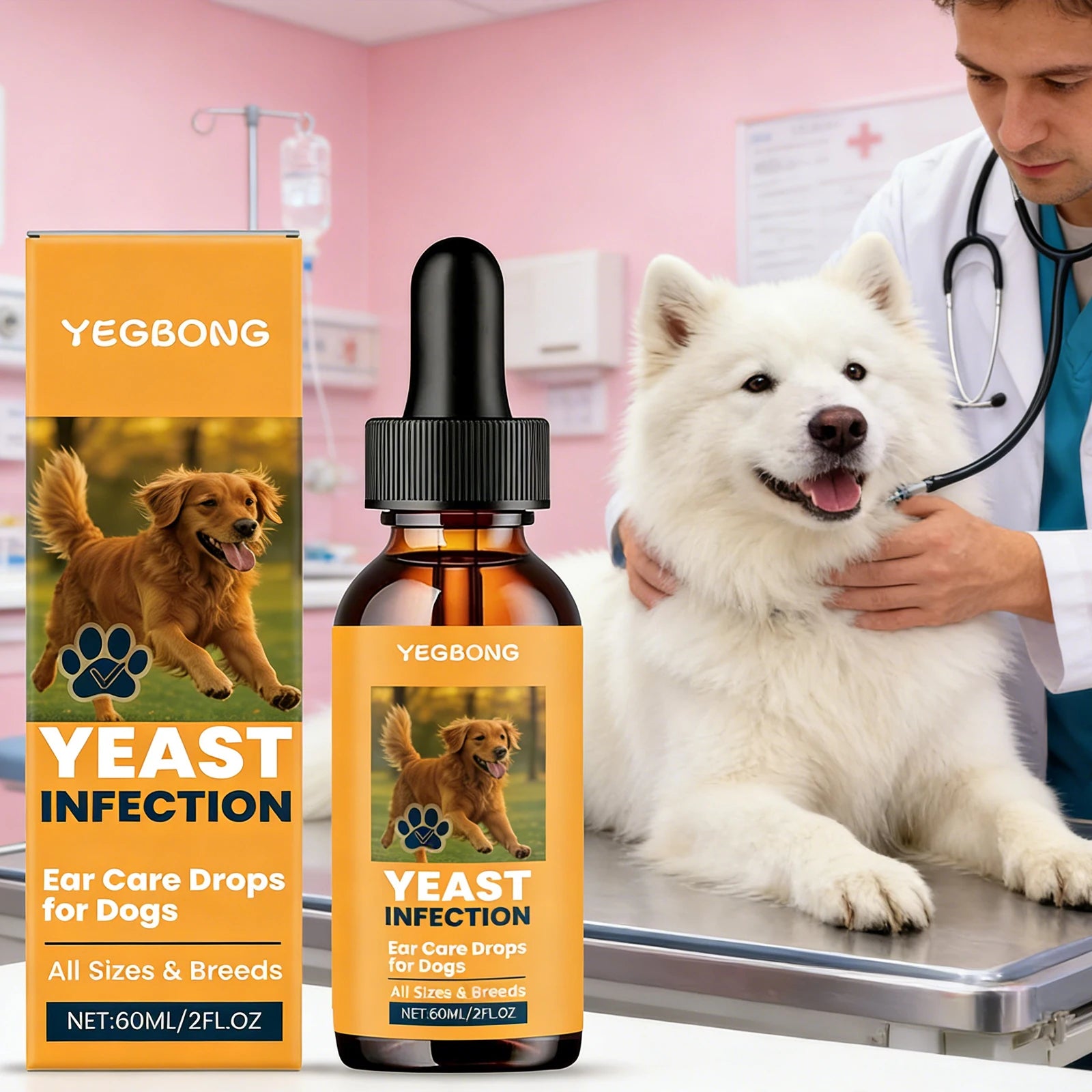 Yegbong Ear Care Drops for Dogs Pet Ear Cleaner Odor Control Dog Ear Care Soothing Ear Drops Deodorization Itchy Cleaning Liquid