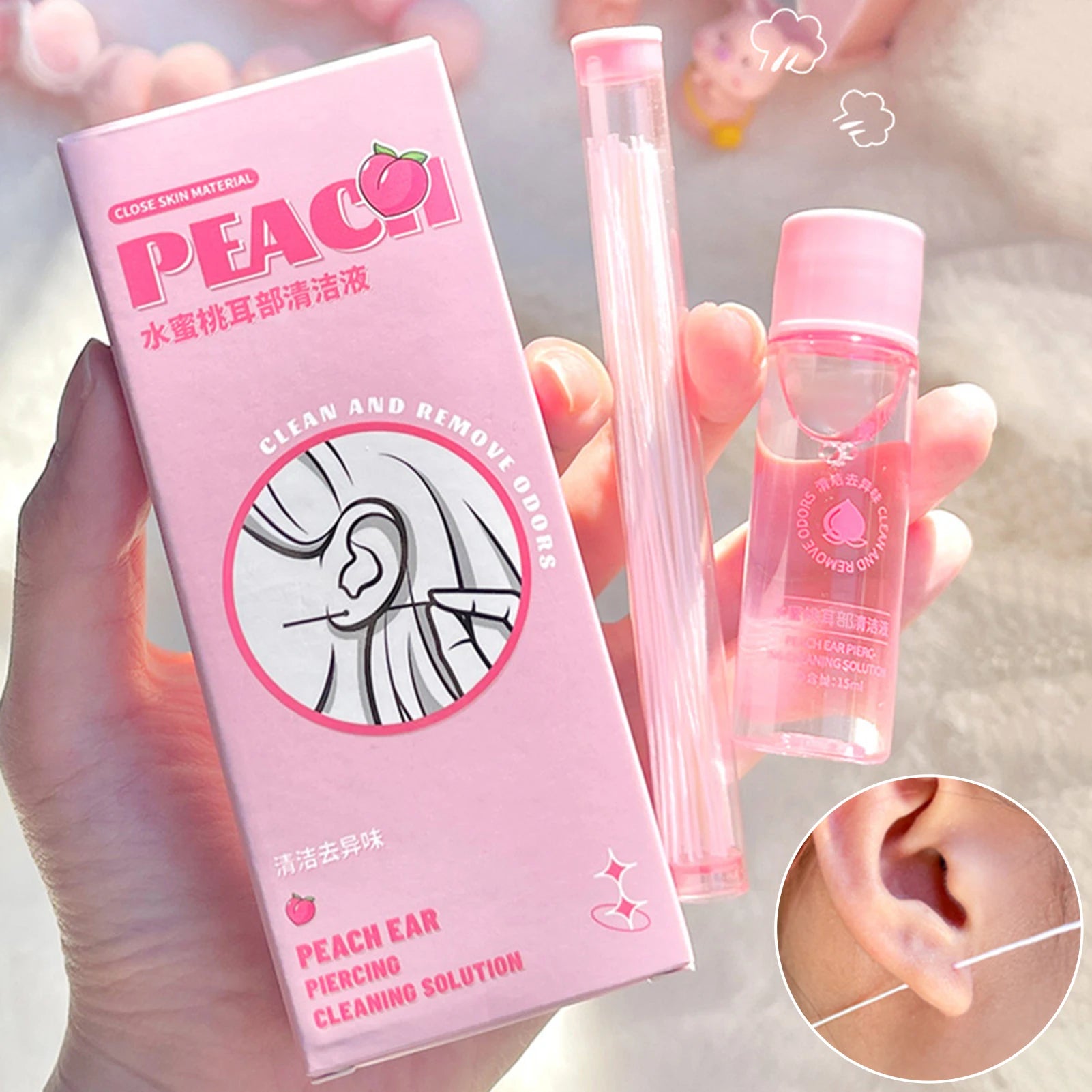 Piercing Aftercare Spray Ear Piercing Cleaner Ear Holes Cleaning Line Flosses Set Remove Odor Ear Wax Solution for Women Men