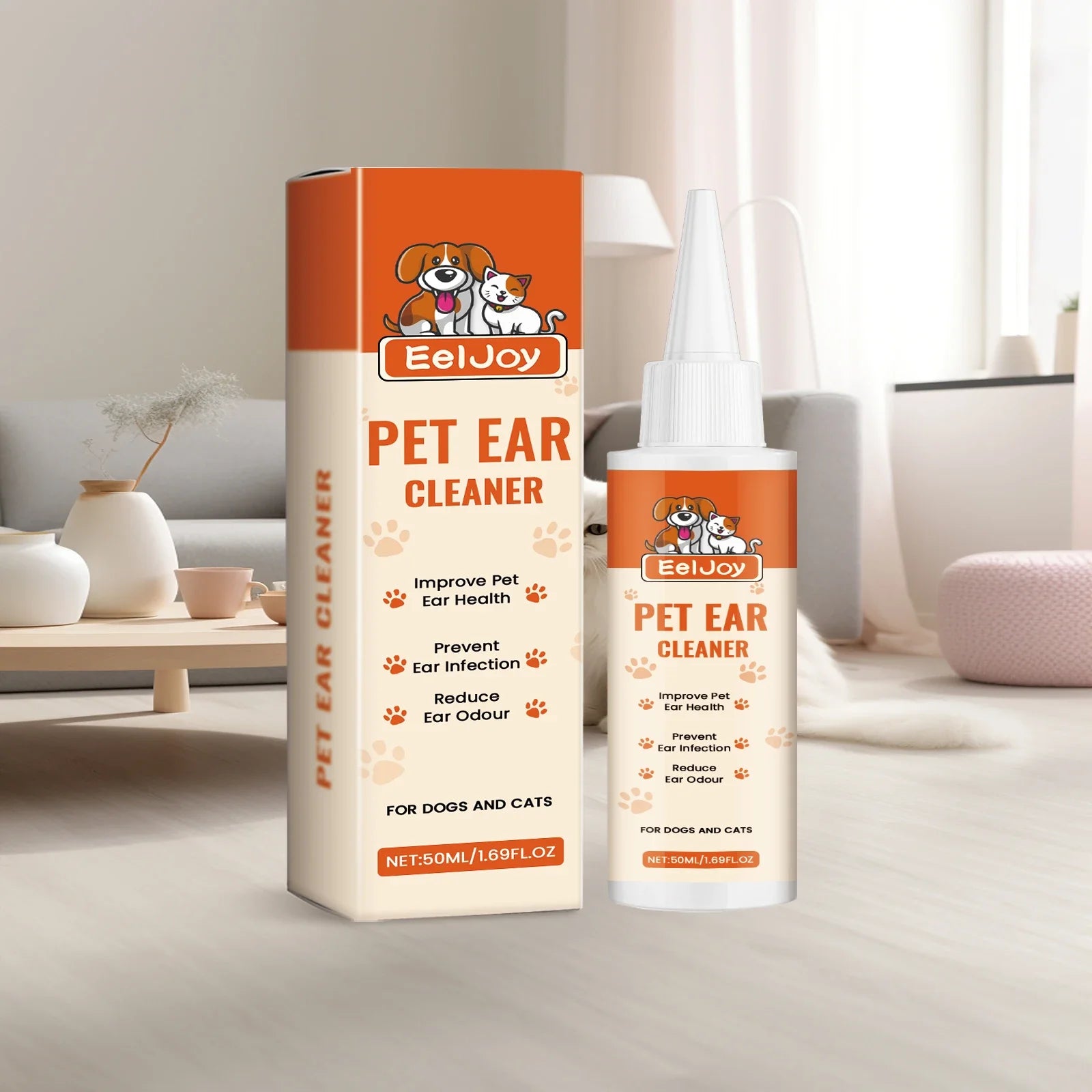 EELJOY 50ml Pet Ear Cleaner for Cats Dogs Gentle Ear Wax Removal Soothes Itching Odor Control Safe Recommended Cleaning Solution