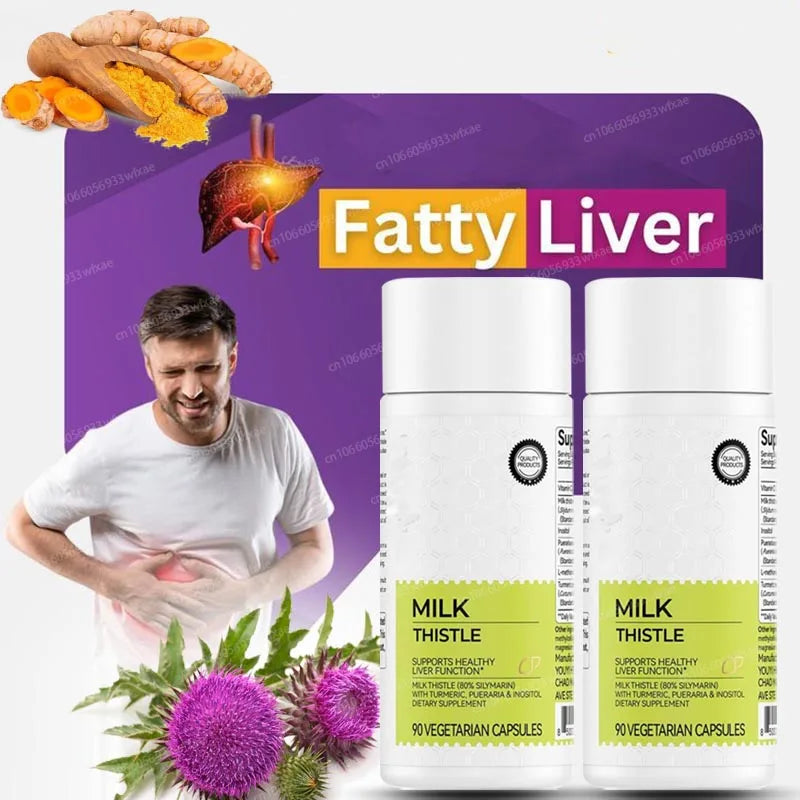 90Count Liver Detox Cleanse Milk Thistle Capsules with Turmeric for Repair Fatty Liver Remove Alcohol and Tox