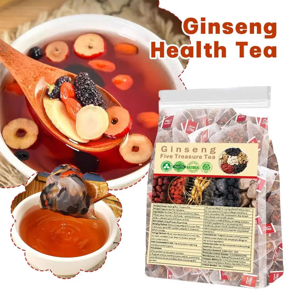 Chinese Herbal Health Tea Ginseng Five Treasure 6 Ingredients For Unisex Kidney Detox Natural Cleansing Care Tea