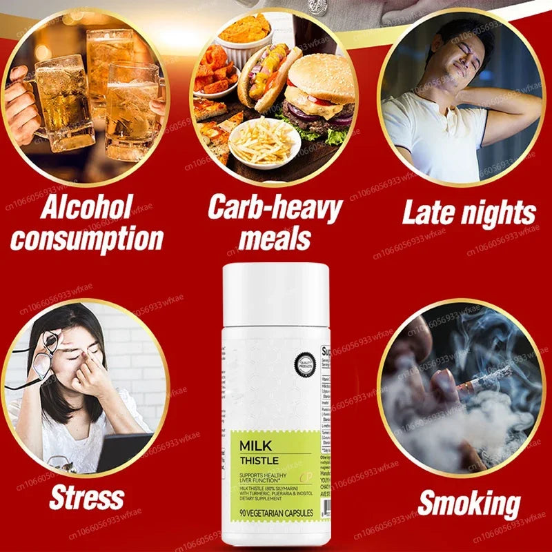 90Count Liver Detox Cleanse Milk Thistle Capsules with Turmeric for Repair Fatty Liver Remove Alcohol and Tox