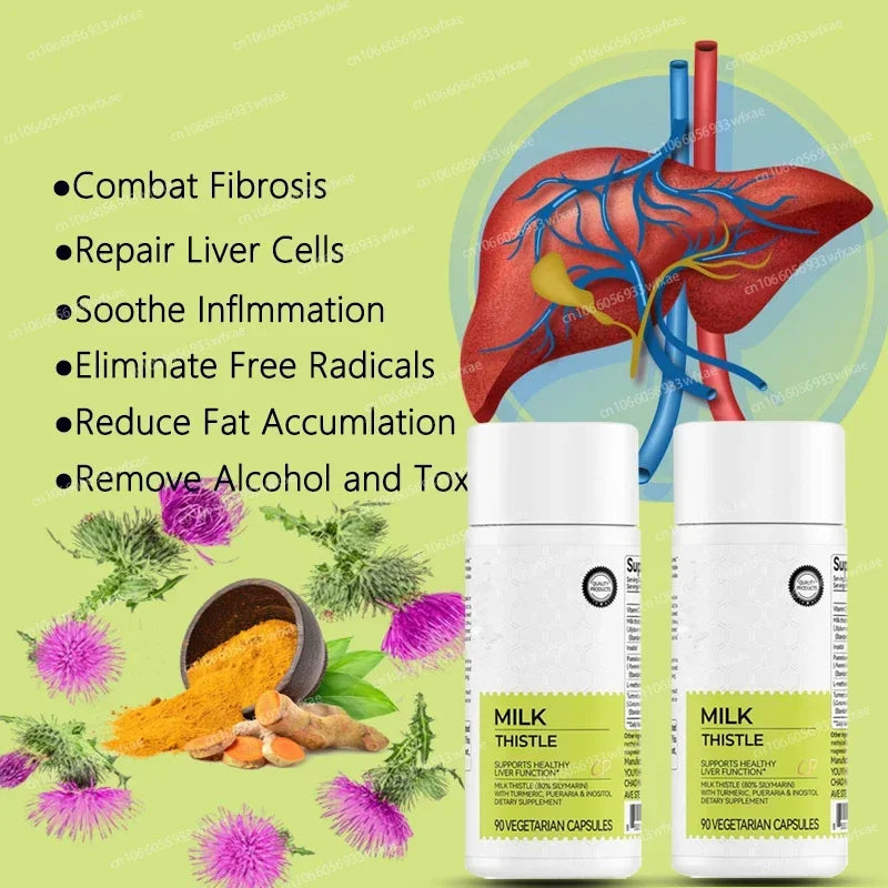 90Count Liver Detox Cleanse Milk Thistle Capsules with Turmeric for Repair Fatty Liver Remove Alcohol and Tox