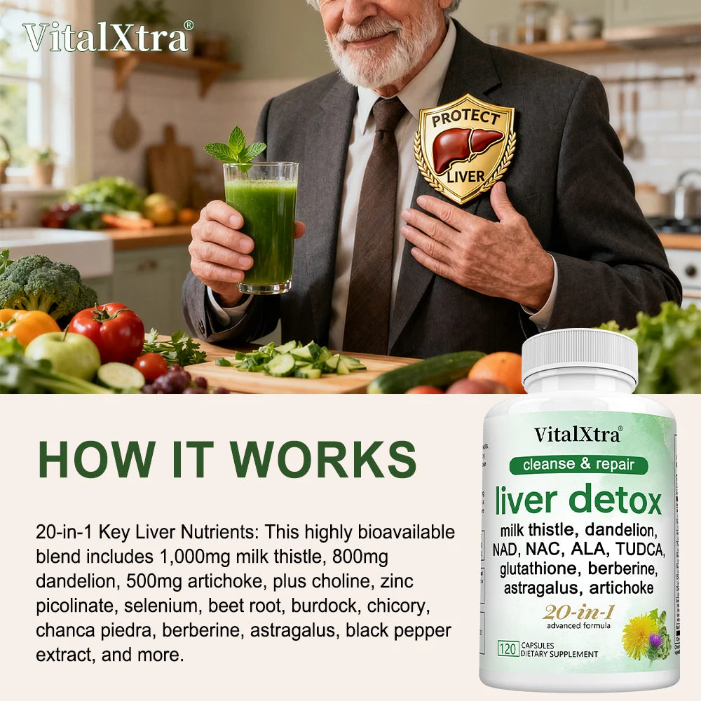Liver Detox Capsules,with Milk Thistle,NAD,NAC,ALA,TUDCA, Glutathione, Artichoke, Turmeric & Astragalus-Liver Cleanse & Repair
