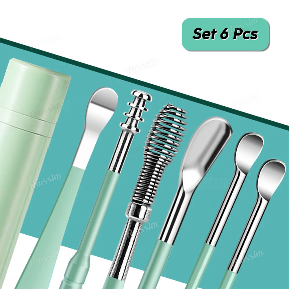 Ear Cleaner Set Earpick Ear Wax Remover Ear Spoon Curette Ear Cleaning Spiral Earpick Easy Earwax Removal Ear Cleaner Kit Gadget