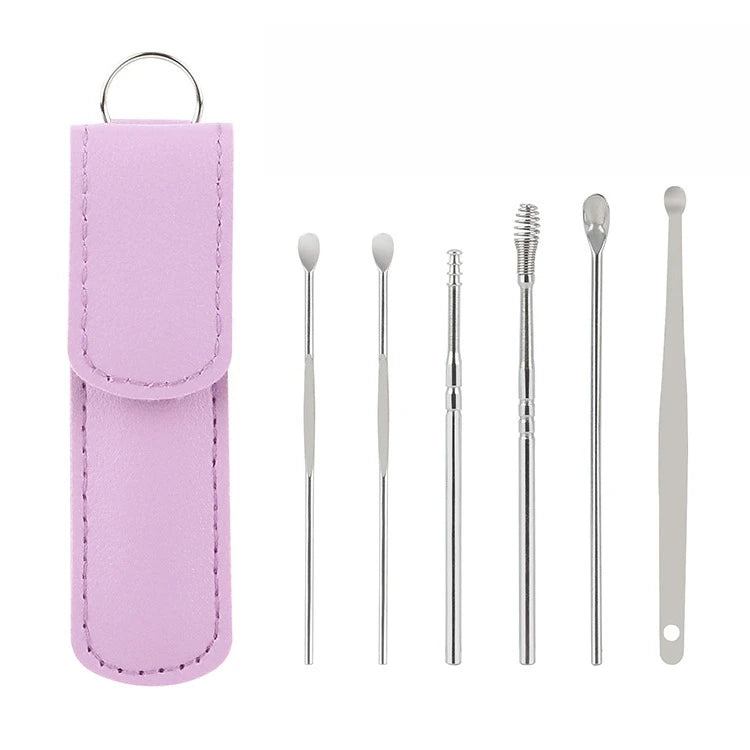 6Pcs Earwax Cleaning Tool Set with Spiral Earpick and Curette for Effective Daily Ear Care and Hygiene