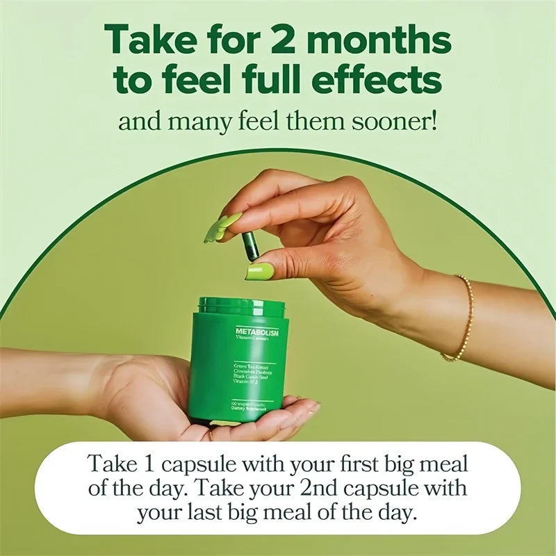 Green Tea Supplement Curb Cravings Vegan Capsules Vitamin B12 Antioxidant Metabolism Support Slimming Pills Fat Burning Detox