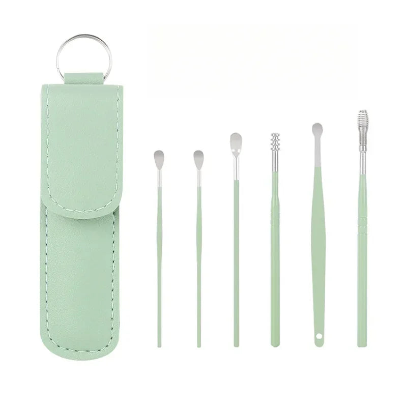 6Pcs Earwax Cleaning Tool Set with Spiral Earpick and Curette for Effective Daily Ear Care and Hygiene