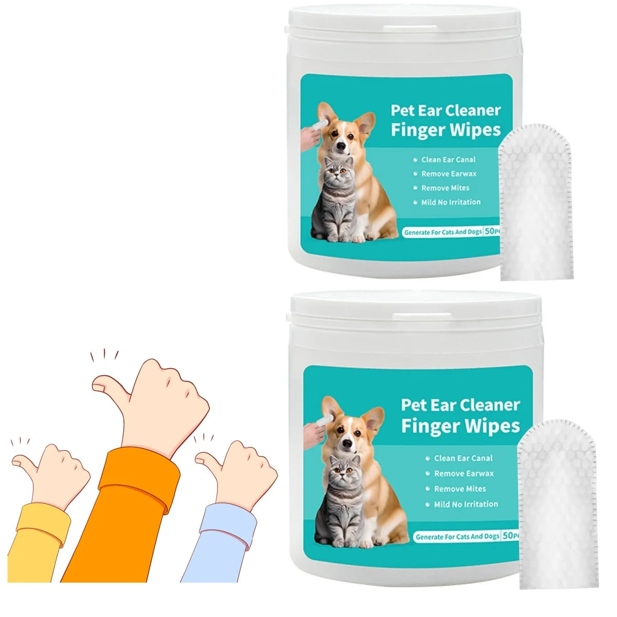 Dog Ear Wipes, Dog Ear Cleaning Wipes for Remove Ear Wax & Odor, Pet Ear&eyes Cleaning Finger Wipes for Dogs and Cats, 50 Wipes