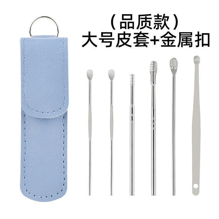 6Pcs Earwax Cleaning Tool Set with Spiral Earpick and Curette for Effective Daily Ear Care and Hygiene