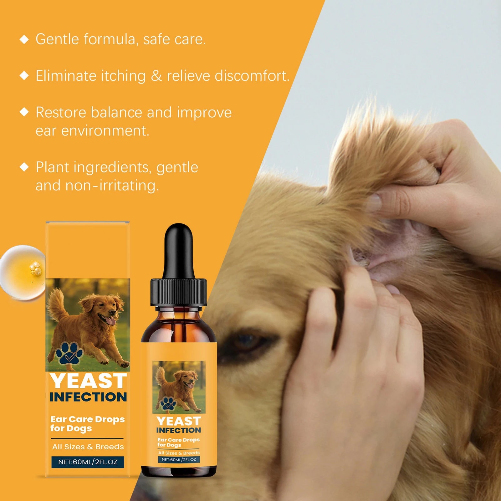 60ml Dog Ear Care Drops Yeast Infection Treatment Liquid Suitable for Dogs of All Sizes