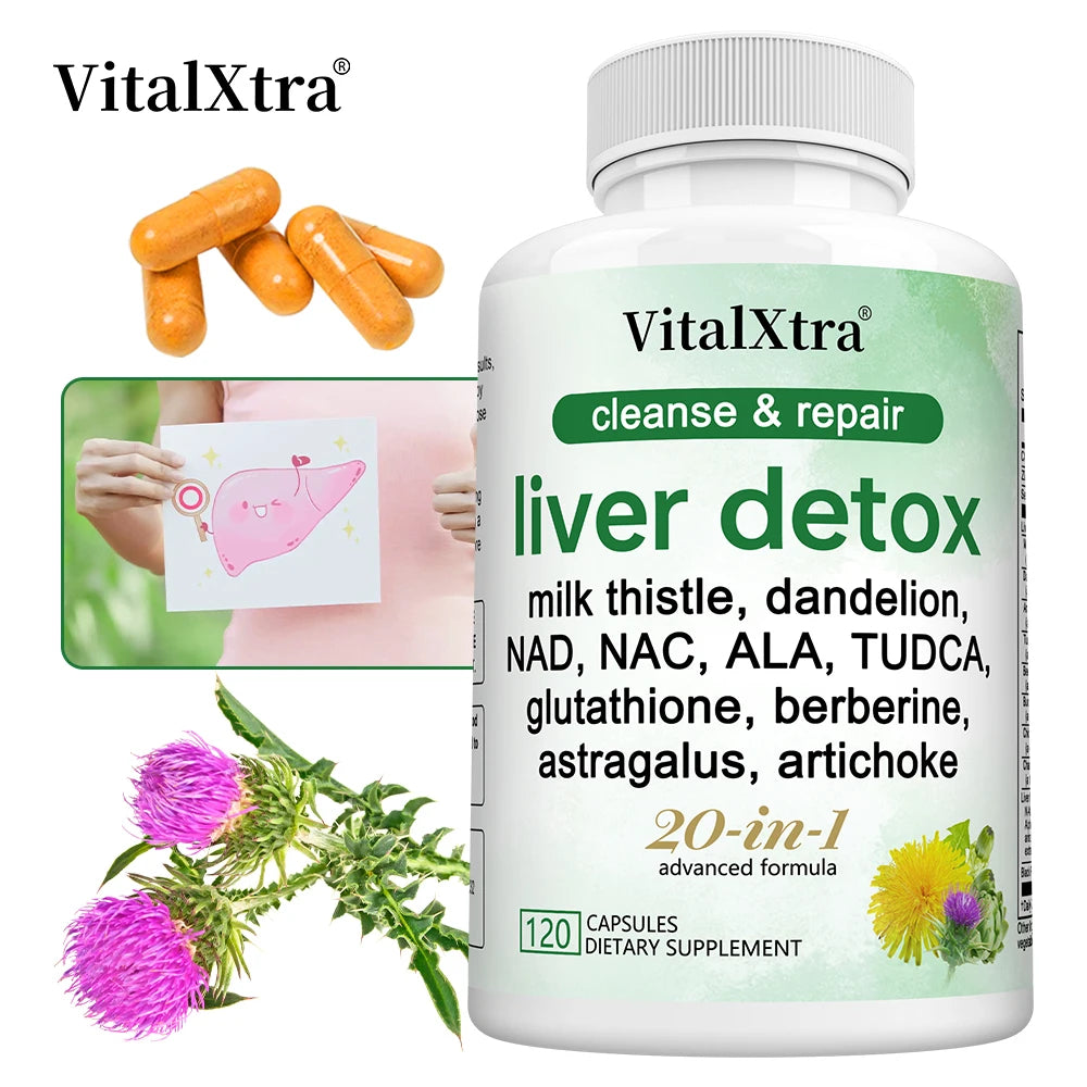 Liver Detox Capsules,with Milk Thistle,NAD,NAC,ALA,TUDCA, Glutathione, Artichoke, Turmeric & Astragalus-Liver Cleanse & Repair