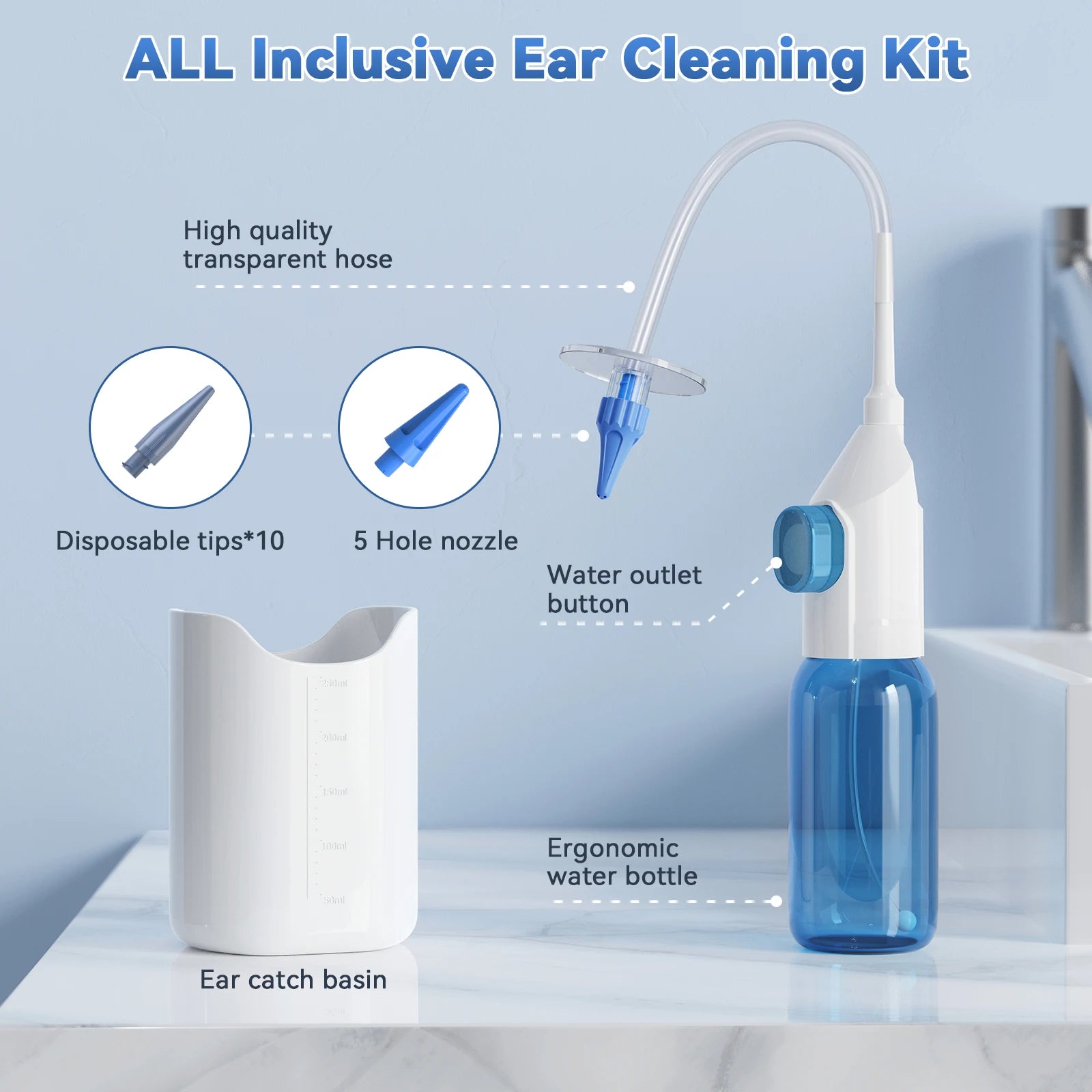 Ear Wax Removal Tool Manual Ear Irrigation Flushing System Safe and Effective Ear Cleaner for Adults Kids Cleaning Washer Kit