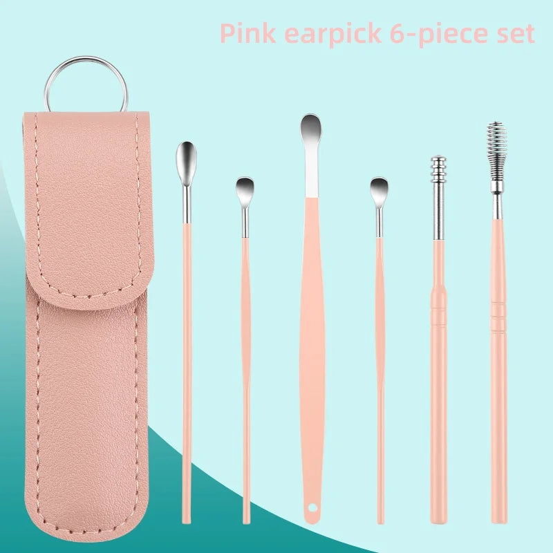 Ear Cleaning Tool Stainless Steel Ear Pick Kit &1Pc Storage Bag Earwax Remover Tool