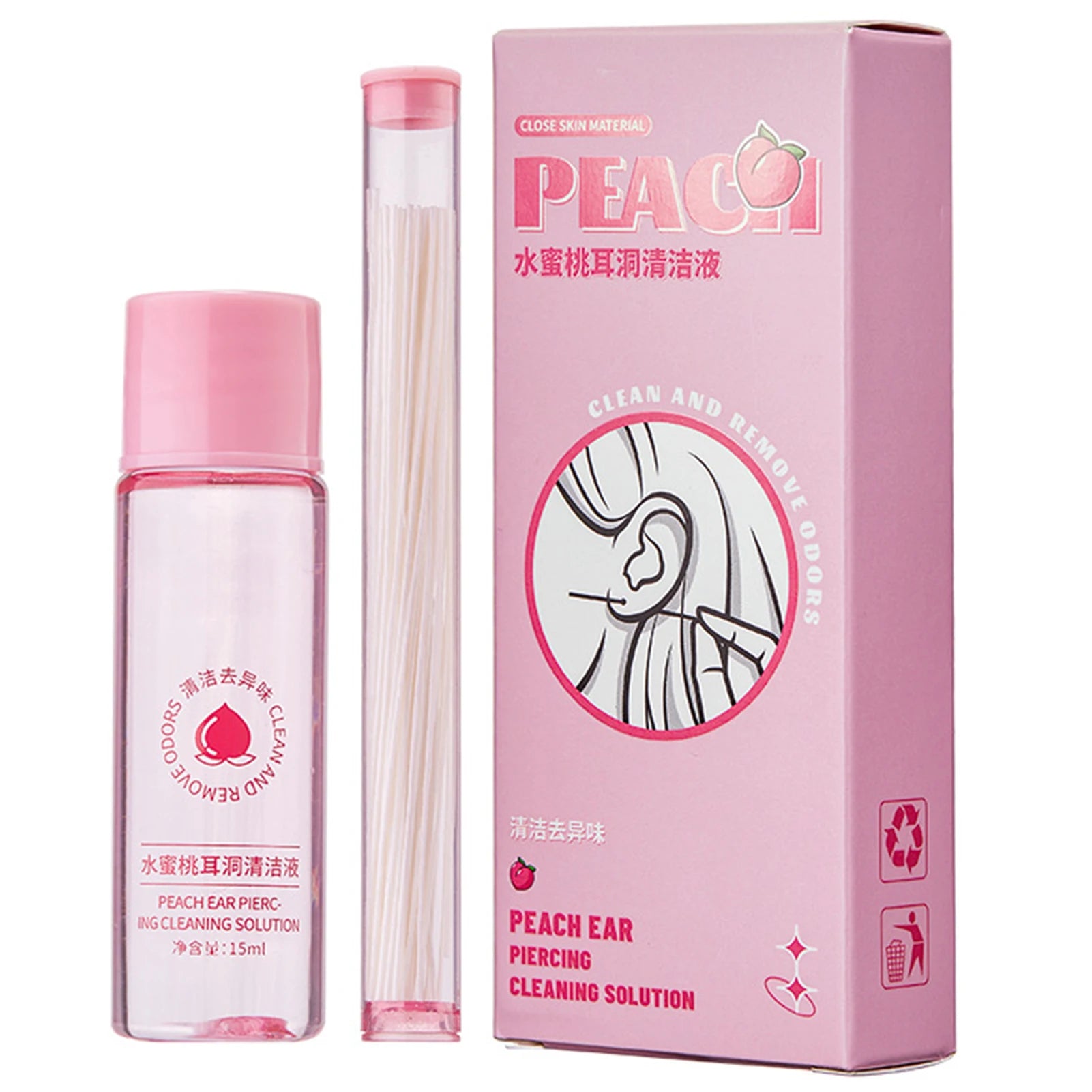 Piercing Aftercare Spray Ear Piercing Cleaner Ear Holes Cleaning Line Flosses Set Remove Odor Ear Wax Solution for Women Men