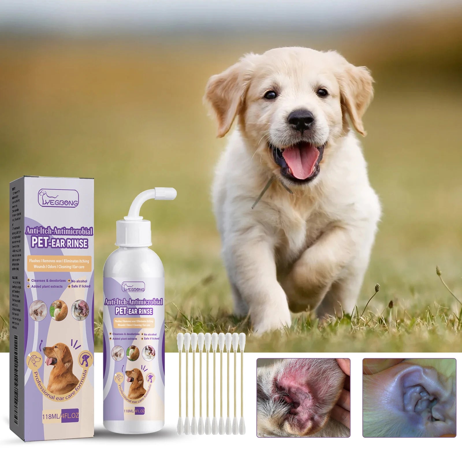 Ear Cleaner Pet Ear Drops For Infections Control Yeast Mites Ear Mites And Ear Wax Itching 118ml
