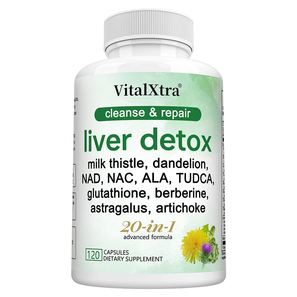 Liver Detox Capsules,with Milk Thistle,NAD,NAC,ALA,TUDCA, Glutathione, Artichoke, Turmeric & Astragalus-Liver Cleanse & Repair