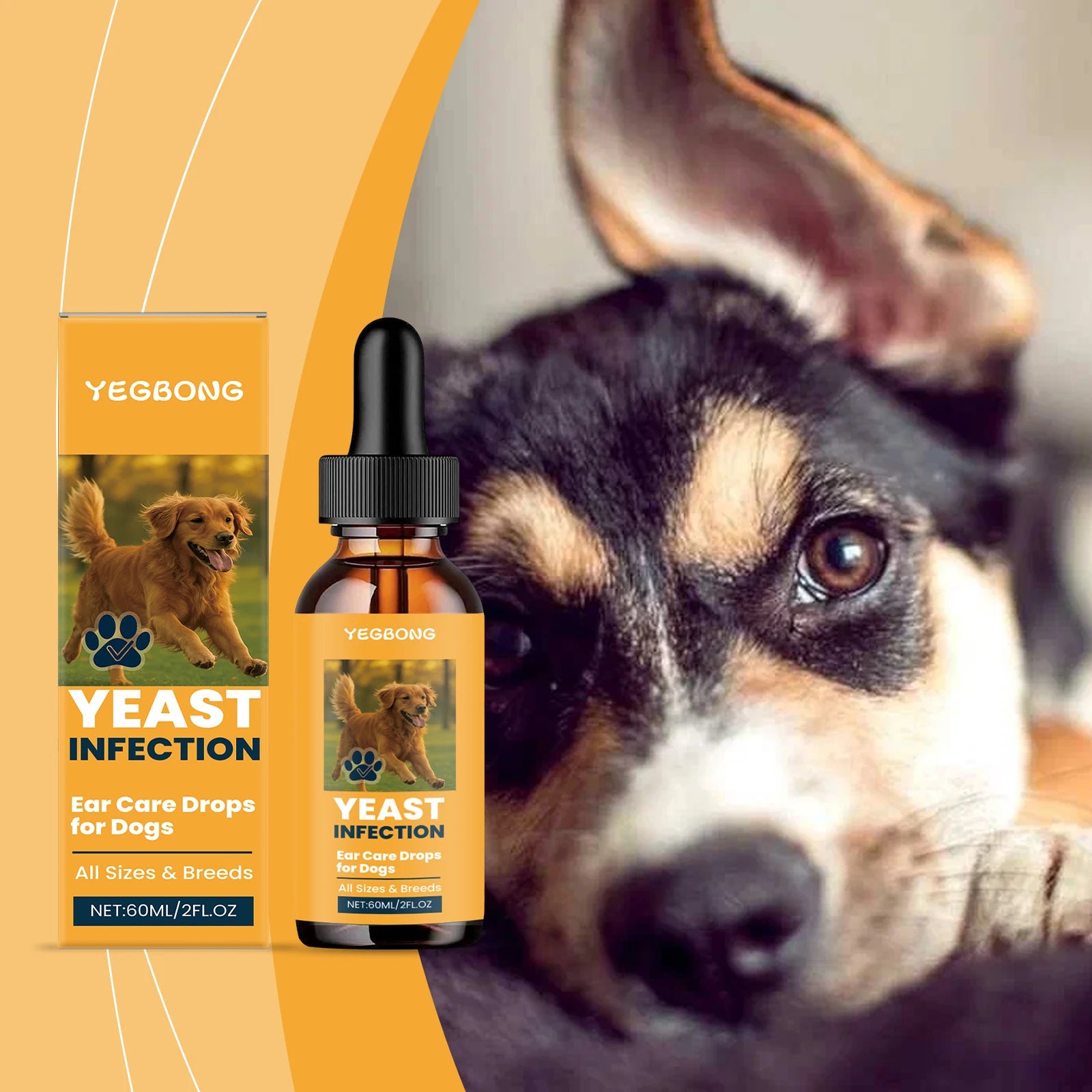 60ml Dog Ear Care Drops Relieve Itching Dandruff Reduce Odor Anti-Fungals Earwax Remover No Irritating Pet Ear Cleaner Liquid