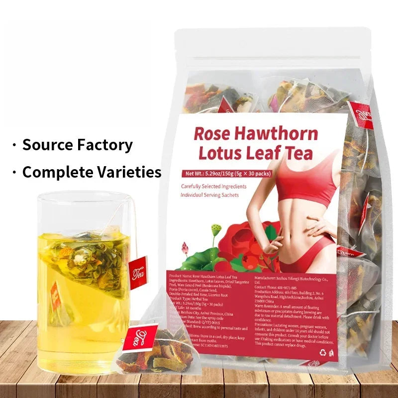Slimming & Digestive Support Tea - Rose Hawthorn Lotus Leaf Blend for Metabolism Boost, Natural Herbal Detox, Caffeine-Free